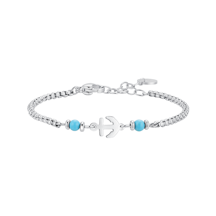 BRACCIALE BAMBINO IN ACCIAO CON ANCORA E PIETRE BLU TURCHESI