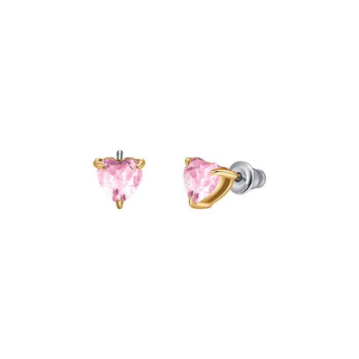 ORECCHINI DONNA IN ACCIAIO E  IP GOLD CON CUORE CRISTALLO ROSA