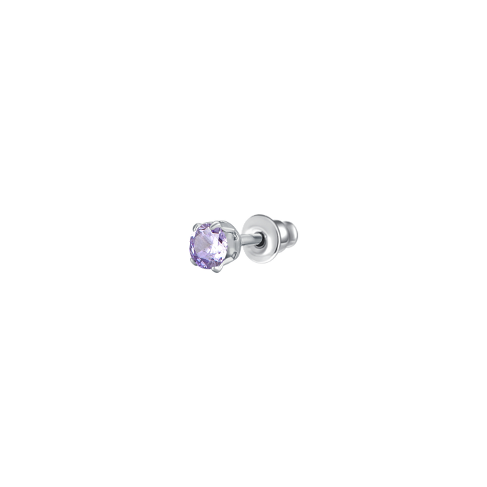MONO ORECCHINO DONNA IN ACCIAIO CON ZIRCONE VIOLA
