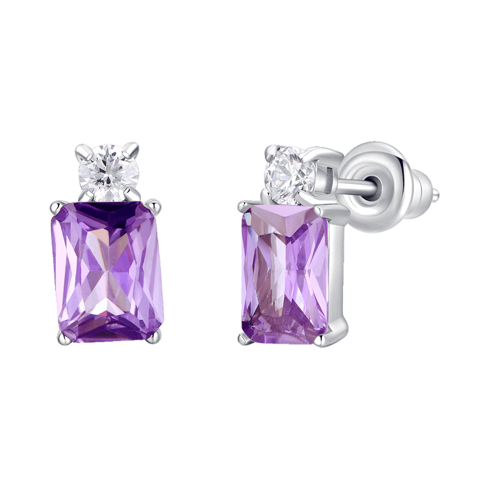 ORECCHINI DONNA IN ACCIAIO CON ZIRCONI VIOLA E BIANCHI