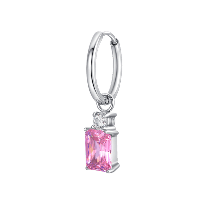 MONO ORECCHINO DONNA IN ACCIAIO CON ZIRCONI ROSA E BIANCHI