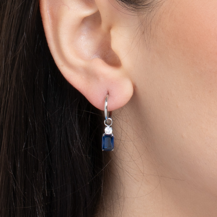 MONO ORECCHINO DONNA IN ACCIAIO CON ZIRCONI BLU E BIANCHI