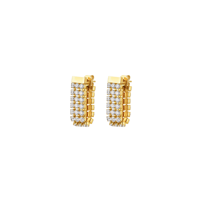 ORECCHINI TENNIS DONNA IN ACCIAIO IP GOLD CON ZIRCONI BIANCHI