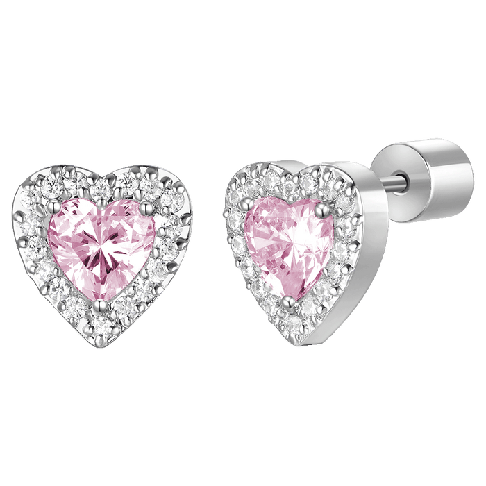 ORECCHINI DONNA IN ACCIAIO CON CUORI CON ZIRCONI ROSA E BIANCHI