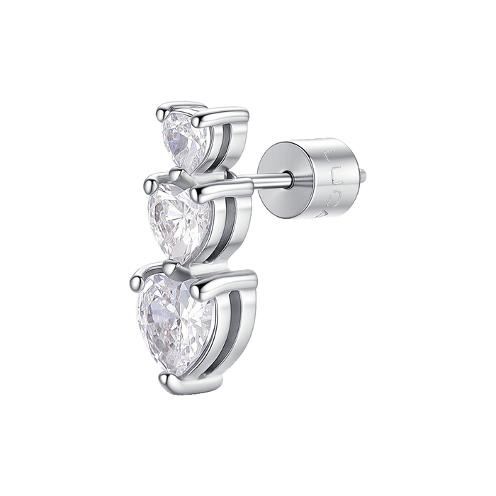 MONO ORECCHINO DONNA IN ACCIAIO CON CUORI CON ZIRCONI BIANCHI