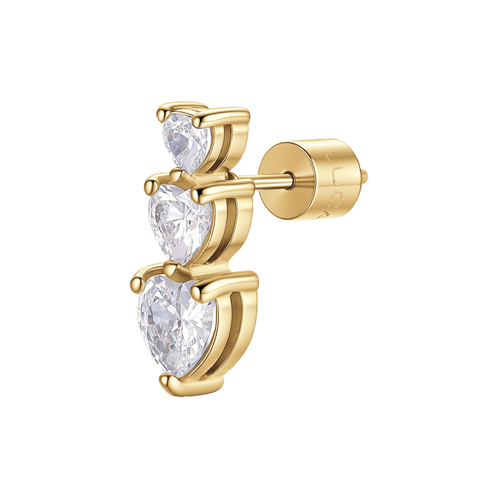 MONO ORECCHINO DONNA IN ACCIAIO IP GOLD CON CUORI CON ZIRCONI BIANCHI