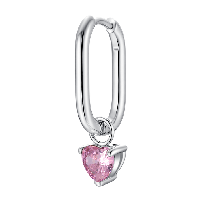 MONO ORECCHINO DONNA IN ACCIAIO CON ZIRCONE ROSA