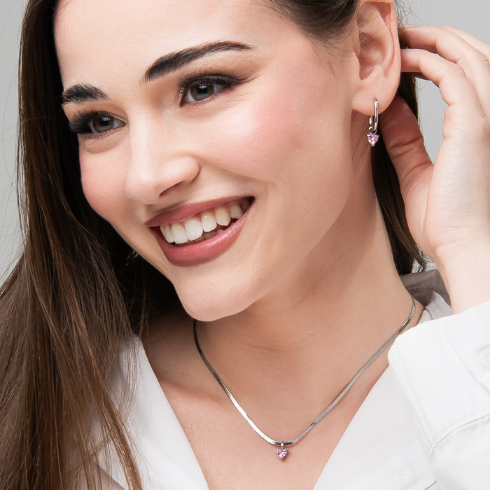 MONO ORECCHINO DONNA IN ACCIAIO CON ZIRCONE ROSA