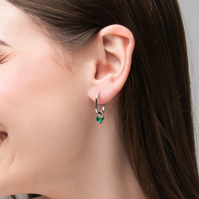 MONO ORECCHINO DONNA IN ACCIAIO CON ZIRCONE VERDE