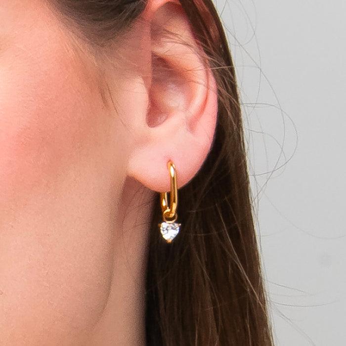 MONO ORECCHINO DONNA IN ACCIAIO COLORE ORO CON ZIRCONE BIANCO