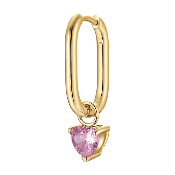 MONO ORECCHINO DONNA IN ACCIAIO COLORE ORO CON ZIRCONE ROSA
