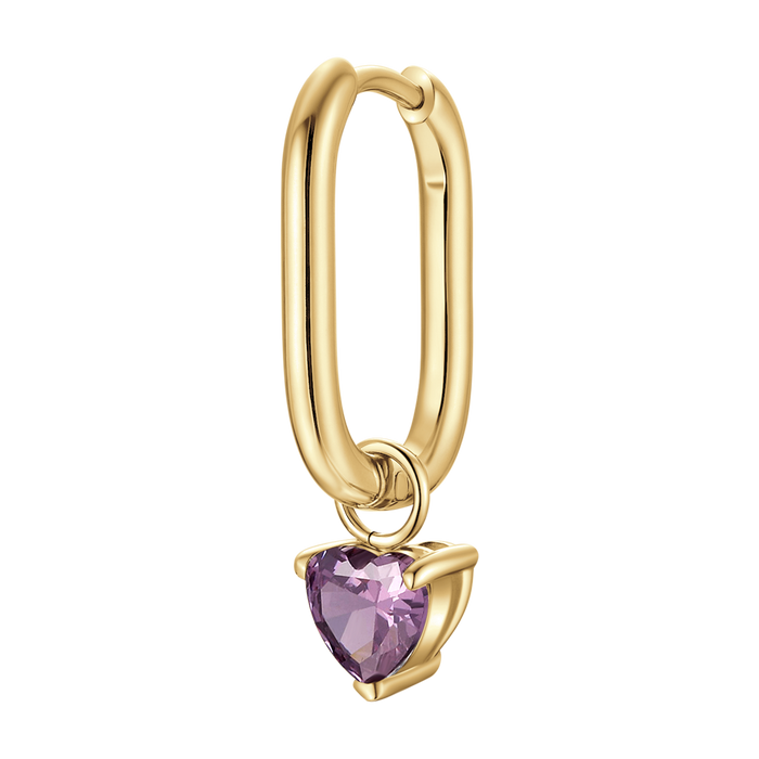 MONO ORECCHINO DONNA IN ACCIAIO COLORE ORO CON ZIRCONE VIOLA