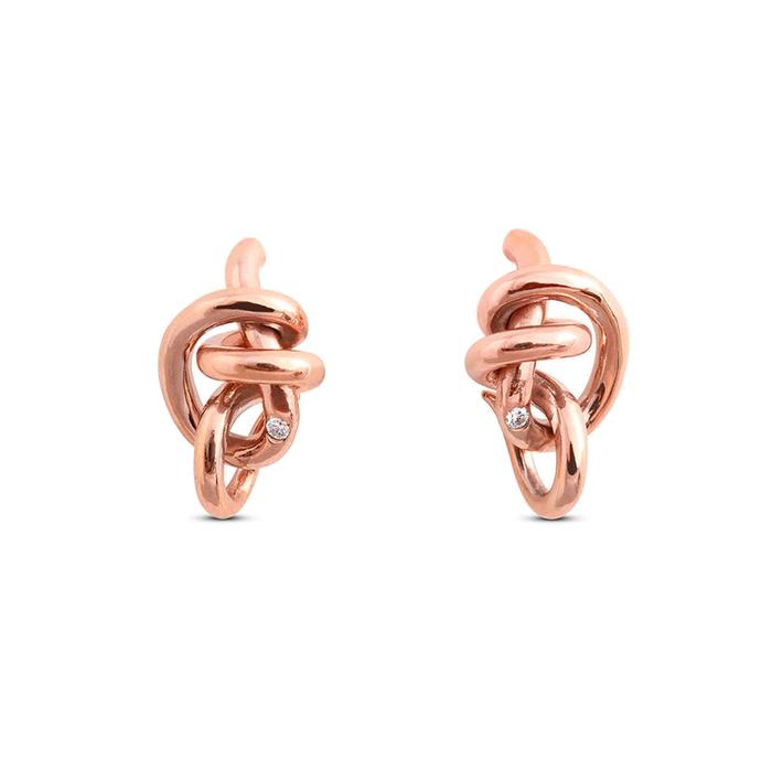 Orecchino Nodi d'Amore in Oro Rosa 9kt e Diamanti Bianchi