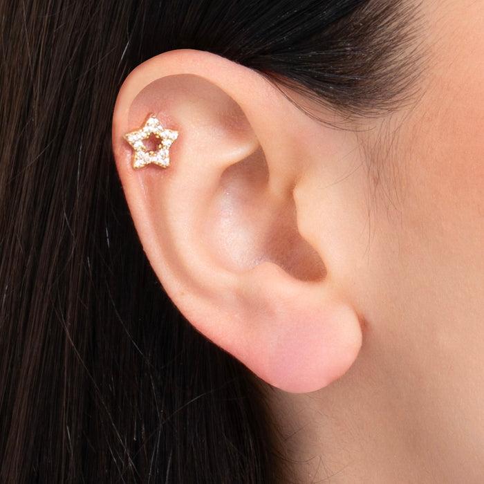 PIERCING ORECCHIO DONNA IN ACCIAIO FORMA STELLA CON ZIRCONI BIANCHI COLORE ORO