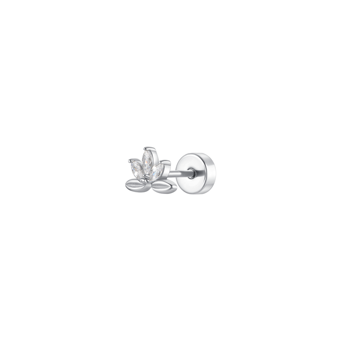 PIERCING ORECCHIO DONNA IN ACCIAIO VENTAGLIO FIORE CON ZIRCONI BIANCHI