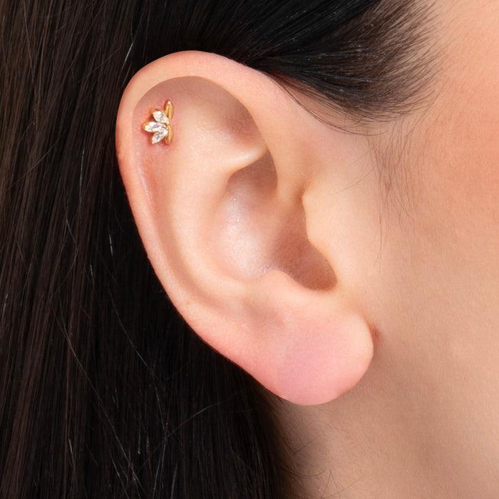 PIERCING ORECCHIO DONNA IN ACCIAIO VENTAGLIO FIORE CON ZIRCONI BIANCHI COL