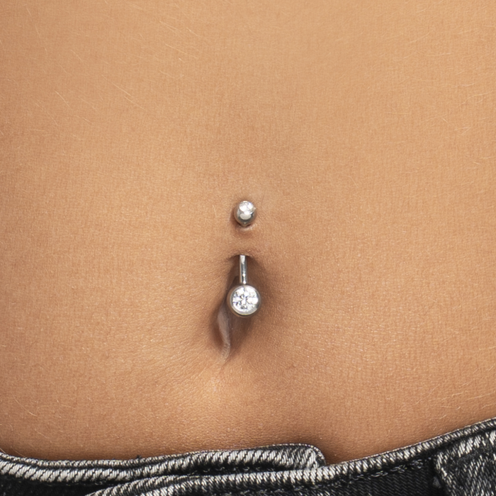 PIERCING OMBELICO DONNA IN ACCIAIO CON SFERA E ZIRCONE BIANCO