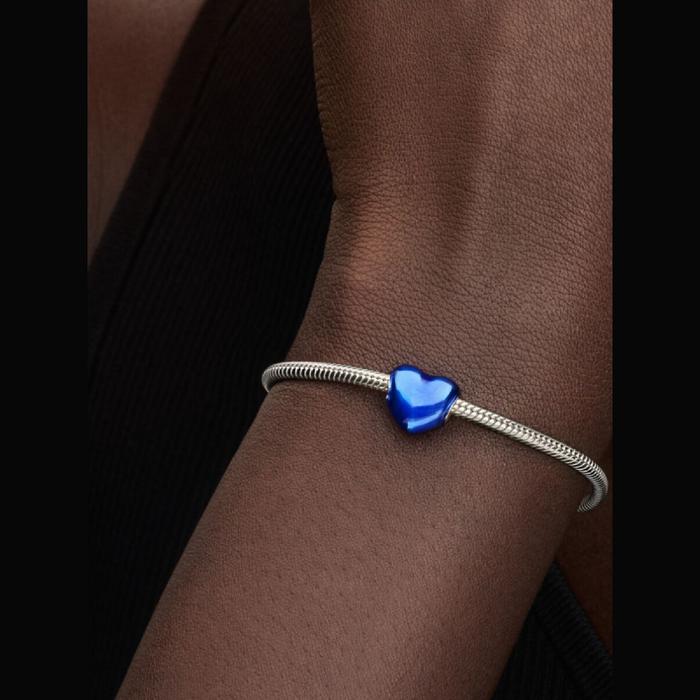 Charm Cuore Metallico Blu