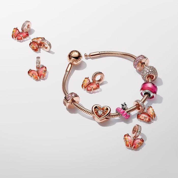 Charm Pendente Farfalla Vetro di Murano Arancione e Rosa