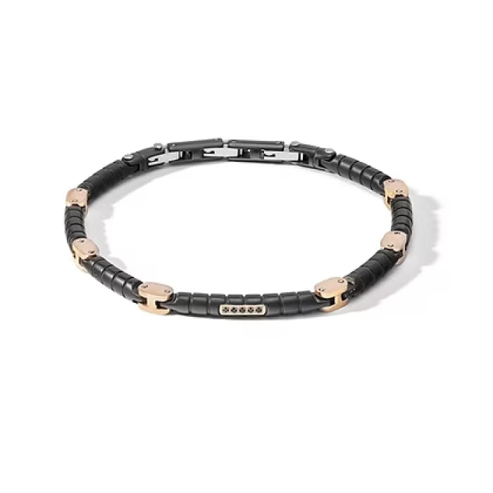Bracciale in Acciaio in pvd nero con elementi rosè e Diamanti neri