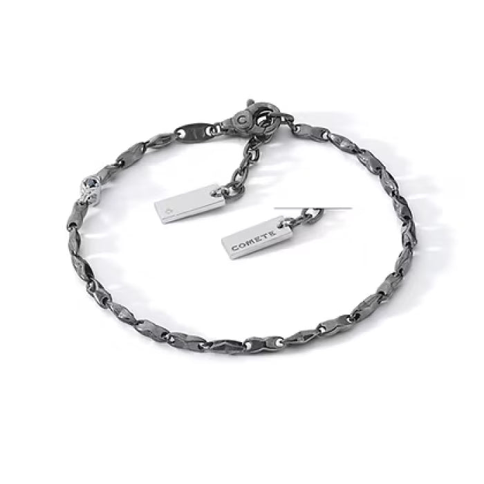 Bracciale in Argento brunito e lucido, Diamante e Spinelli neri