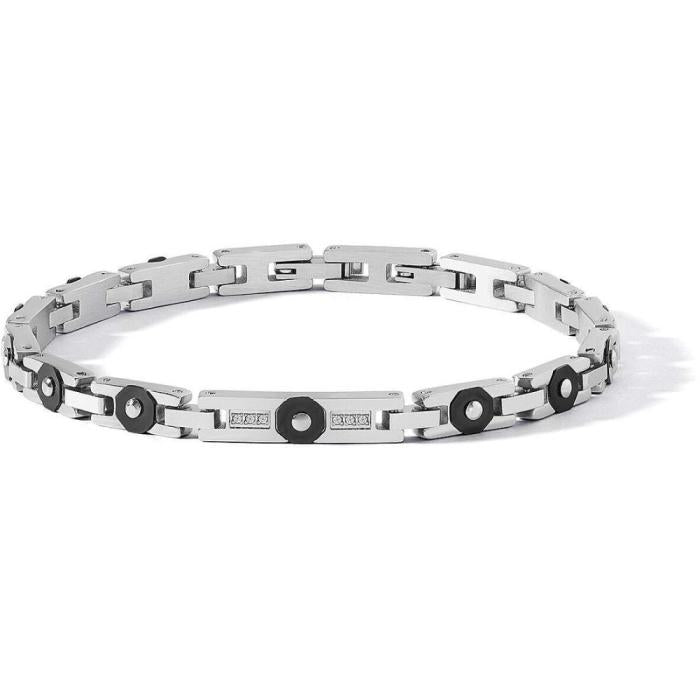 Bracciale in Acciaio, pvd nero e diamanti bianchi