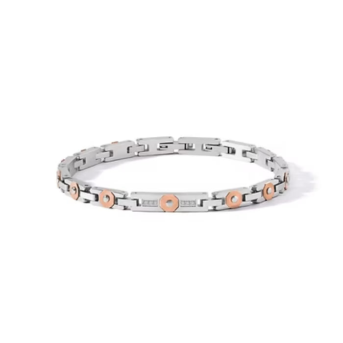 Bracciale in Acciaio, pvd rosè e diamanti bianchi