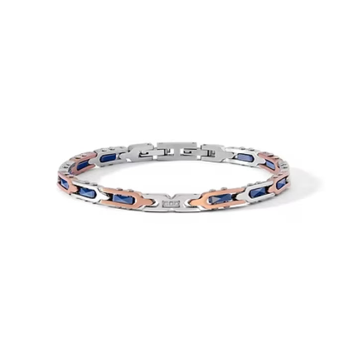 Bracciale in Acciaio, pvd rosè, ceramica blu e Diamanti bianchi