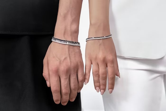 Bracciale Tennis in Acciaio con Zirconi neri e bianchi