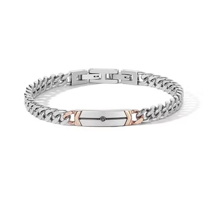 Bracciale in Acciaio, zircone nero, pvd e smalto nero