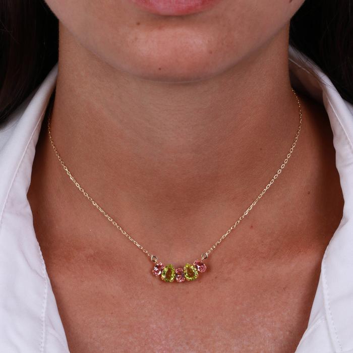 Collana in Argento 925 con cristalli verdi e rosa