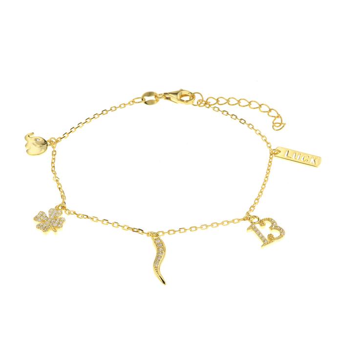 Bracciale in Argento 925 con ciondoli portafortuna in zirconi bianchi