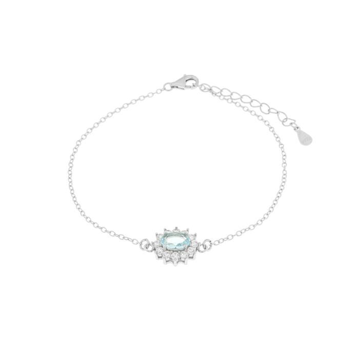 Bracciale in Argento 925 con zirconi bianchi e zircone centrale acqua