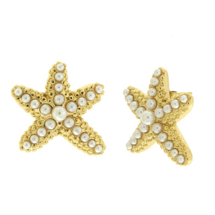 Orecchini in Acciaio  stella marina con perle
