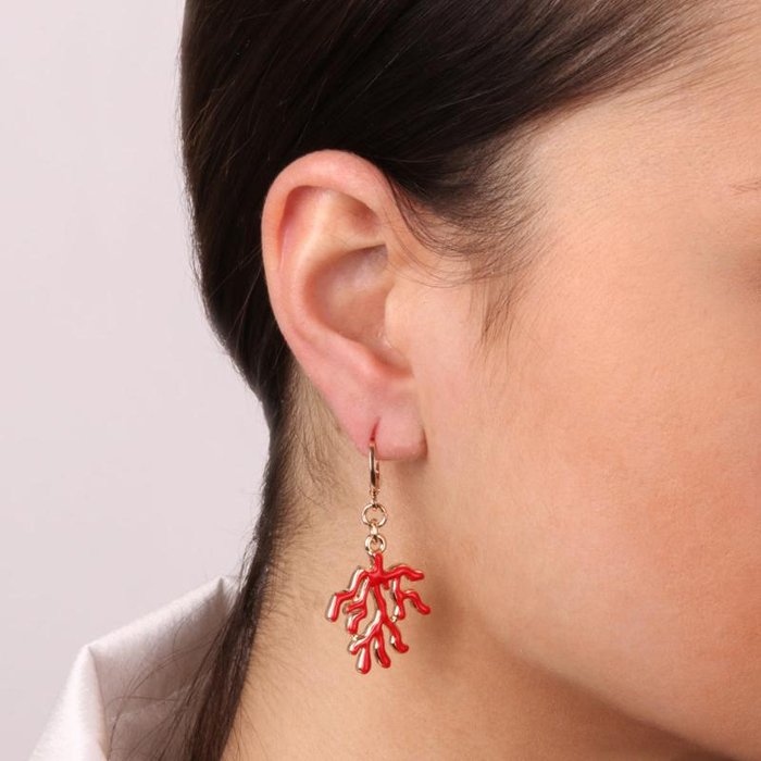 Orecchini in Metallo con pendente corallo rosso