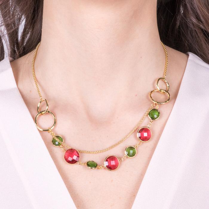 Collana in Metallo con cristalli rossi e verdi