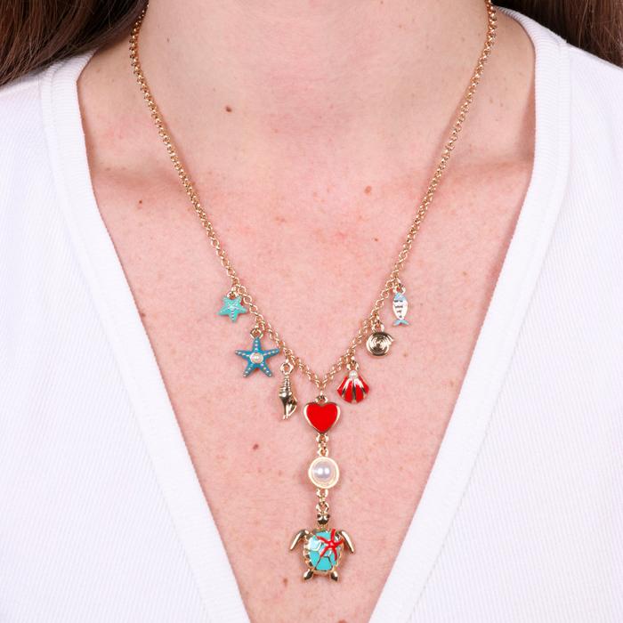 Collana in Metallo con tartaruga, stelle marine, pesciolino e conchiglie