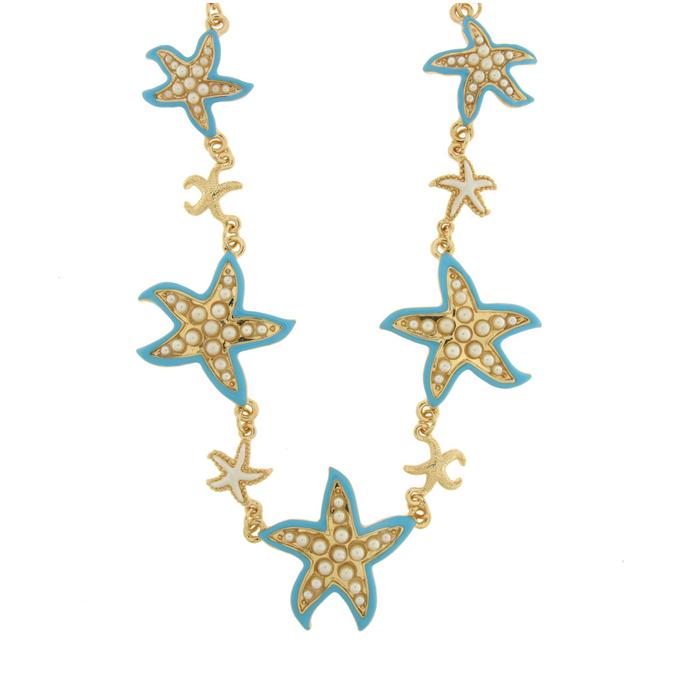 Collana in Metallo con stelle marine turchesi e bianche