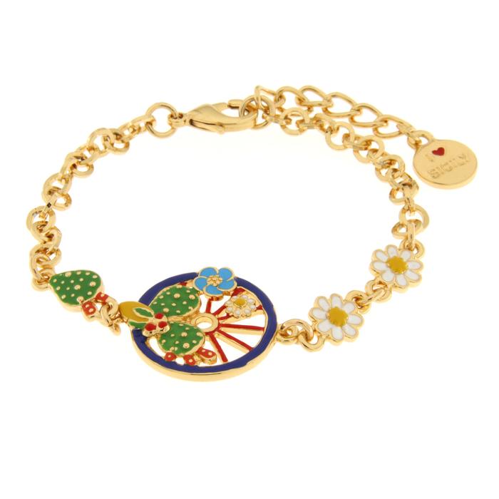 Bracciale in Metallo con ruota blu impreziosita da cactus, limoni e fiori
