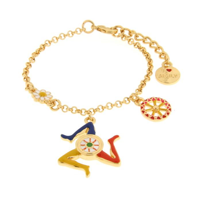 Bracciale in Metallo con trinacria e ruota carretto