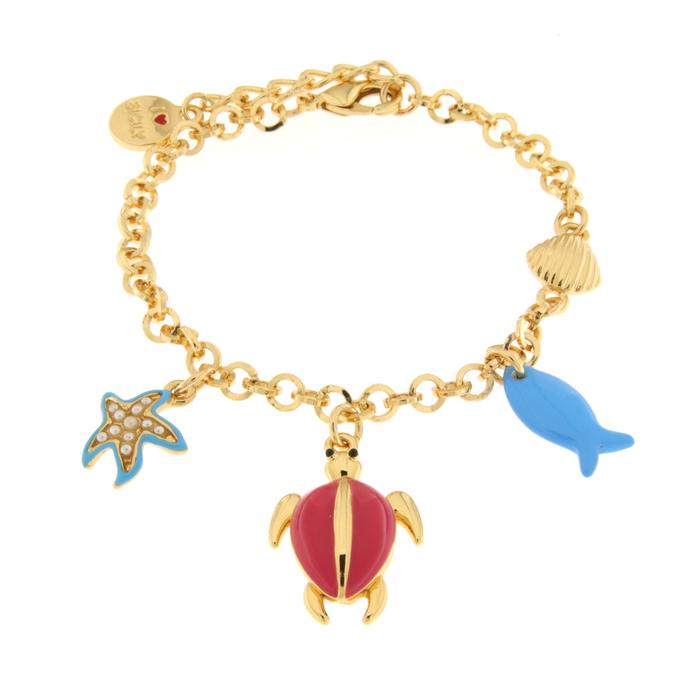 Bracciale in Metallo con tartaruga rosa, pesce e stella marina