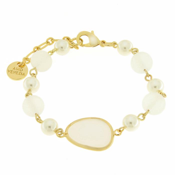 Bracciale in Metallo con perle bianche e cristalli