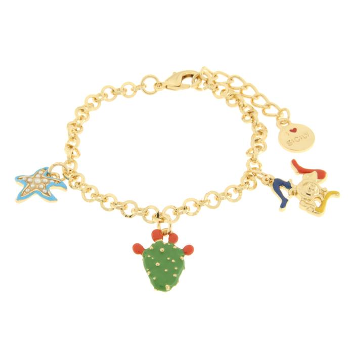 Bracciale in Metallo con stella marina fico d'india e trinacria