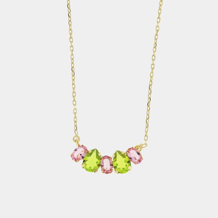 Collana in Argento 925 con cristalli verdi e rosa