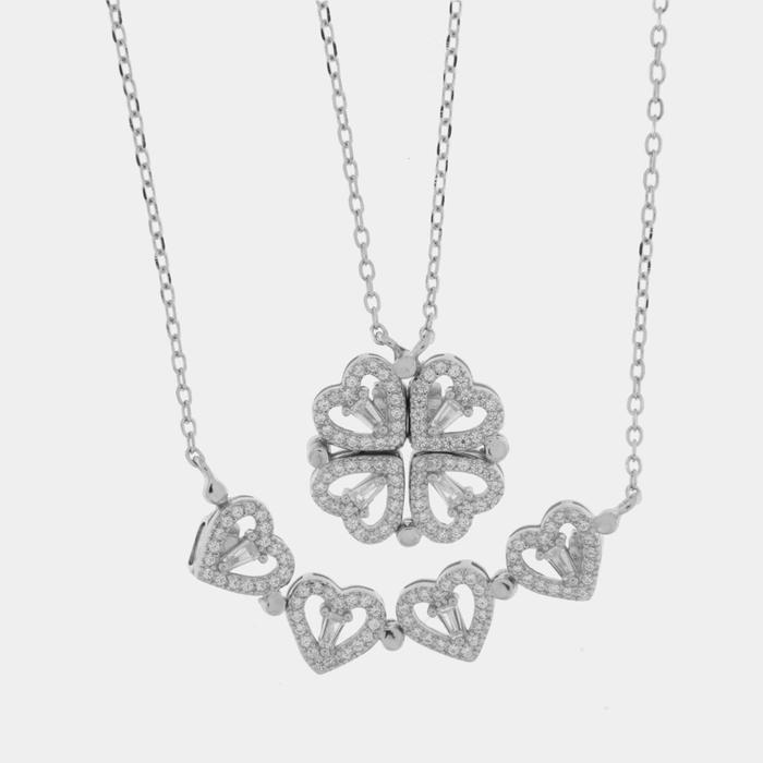 Collana in Argento 925  con ciondolo quadrifoglio magnetico pieghevole 2 in 1
