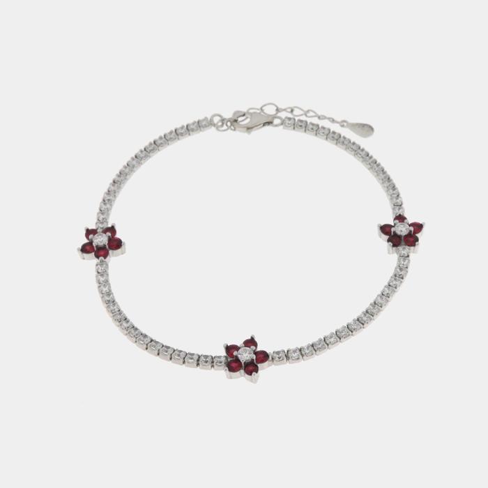 Bracciale in Argento 925 con fiori fucsia e zirconi