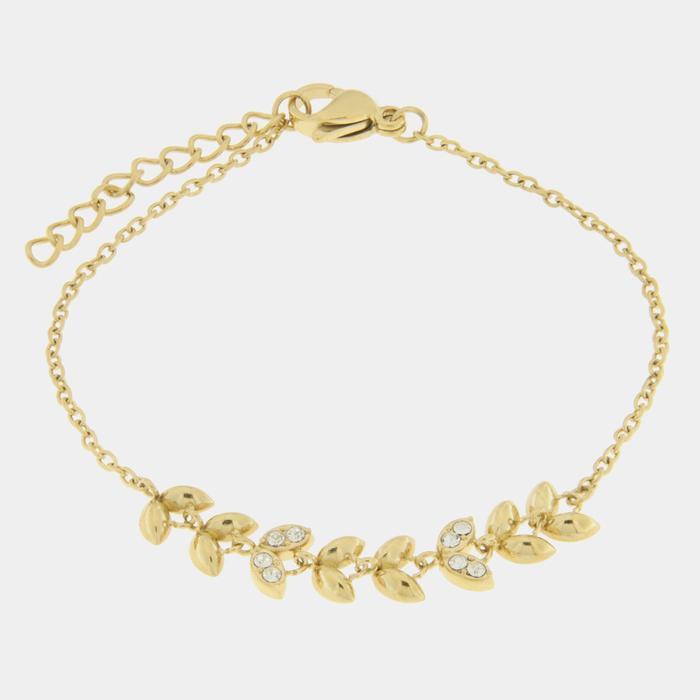 Bracciale in Acciaio con foglie e zirconi