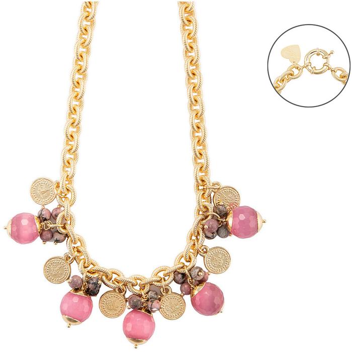 Collana Occhio di gatto e giada rosa