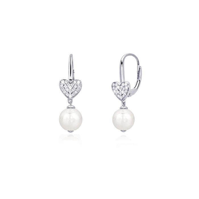 Orecchini ohrringe monachella pendenti cuore strass + perla