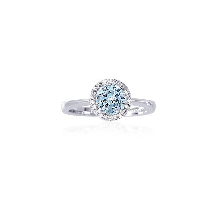 Anello solitario zircone pietra acqua marina